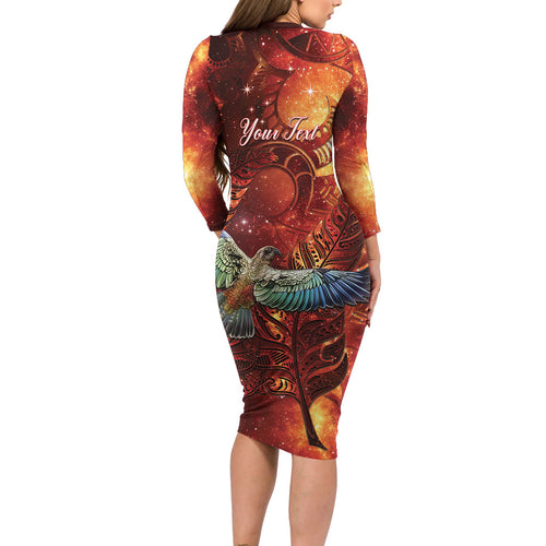New Zealand Kea Bird Matariki Personalised Family Matching Long Sleeve Bodycon Dress and Hawaiian Shirt Silver Fern Maori Pattern