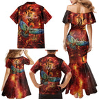 New Zealand Kea Bird Matariki Personalised Family Matching Mermaid Dress and Hawaiian Shirt Silver Fern Maori Pattern