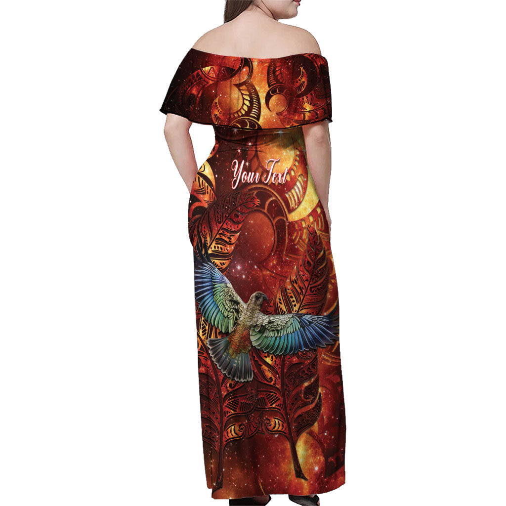 New Zealand Kea Bird Matariki Personalised Family Matching Off Shoulder Maxi Dress and Hawaiian Shirt Silver Fern Maori Pattern