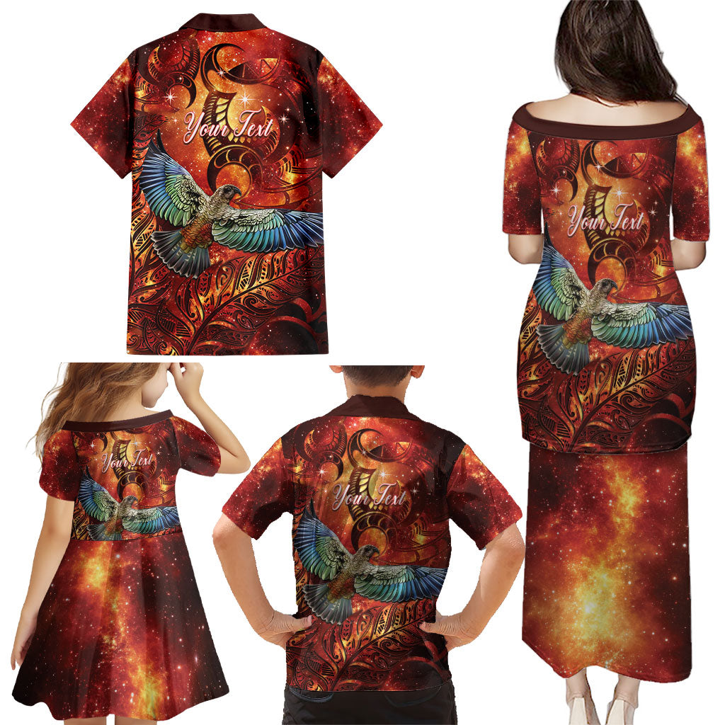 New Zealand Kea Bird Matariki Personalised Family Matching Puletasi and Hawaiian Shirt Silver Fern Maori Pattern