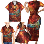 New Zealand Kea Bird Matariki Personalised Family Matching Short Sleeve Bodycon Dress and Hawaiian Shirt Silver Fern Maori Pattern