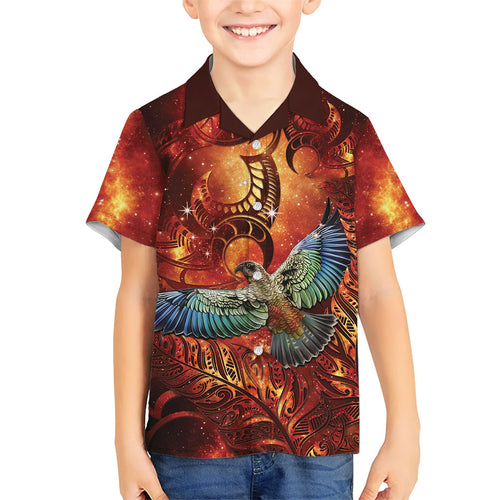 New Zealand Kea Bird Matariki Personalised Family Matching Short Sleeve Bodycon Dress and Hawaiian Shirt Silver Fern Maori Pattern