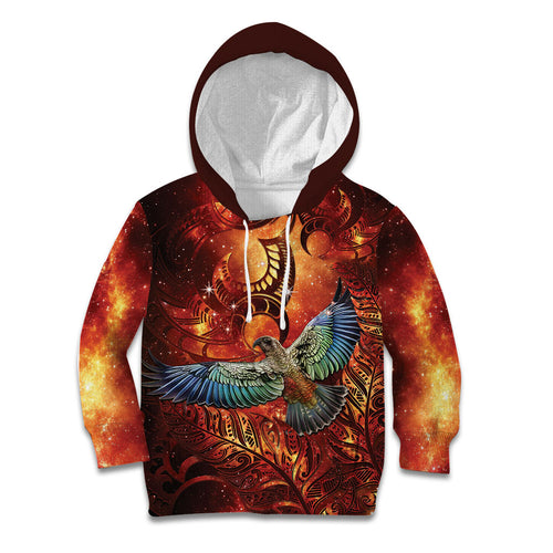 New Zealand Kea Bird Matariki Personalised Kid Hoodie Silver Fern Maori Pattern