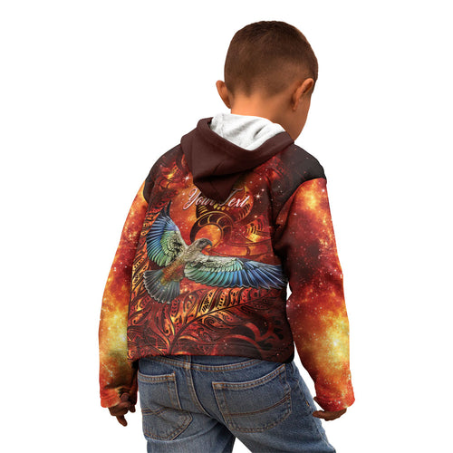 New Zealand Kea Bird Matariki Personalised Kid Hoodie Silver Fern Maori Pattern