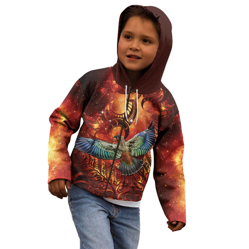 New Zealand Kea Bird Matariki Personalised Kid Hoodie Silver Fern Maori Pattern