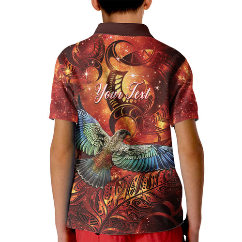 New Zealand Kea Bird Matariki Personalised Kid Polo Shirt Silver Fern Maori Pattern