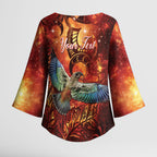 New Zealand Kea Bird Matariki Personalised Kimono Sleeve Blouse Silver Fern Maori Pattern