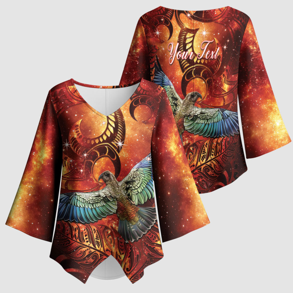 New Zealand Kea Bird Matariki Personalised Kimono Sleeve Blouse Silver Fern Maori Pattern