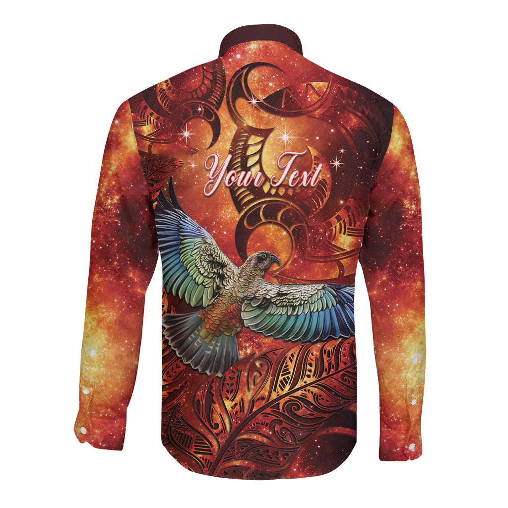 New Zealand Kea Bird Matariki Personalised Long Sleeve Button Shirt Silver Fern Maori Pattern