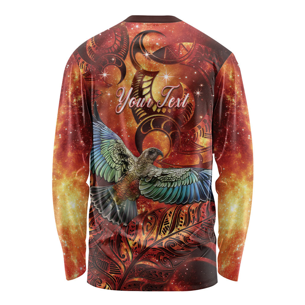 New Zealand Kea Bird Matariki Personalised Long Sleeve Shirt Silver Fern Maori Pattern