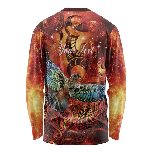 New Zealand Kea Bird Matariki Personalised Long Sleeve Shirt Silver Fern Maori Pattern