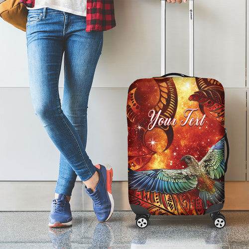 New Zealand Kea Bird Matariki Personalised Luggage Cover Silver Fern Maori Pattern