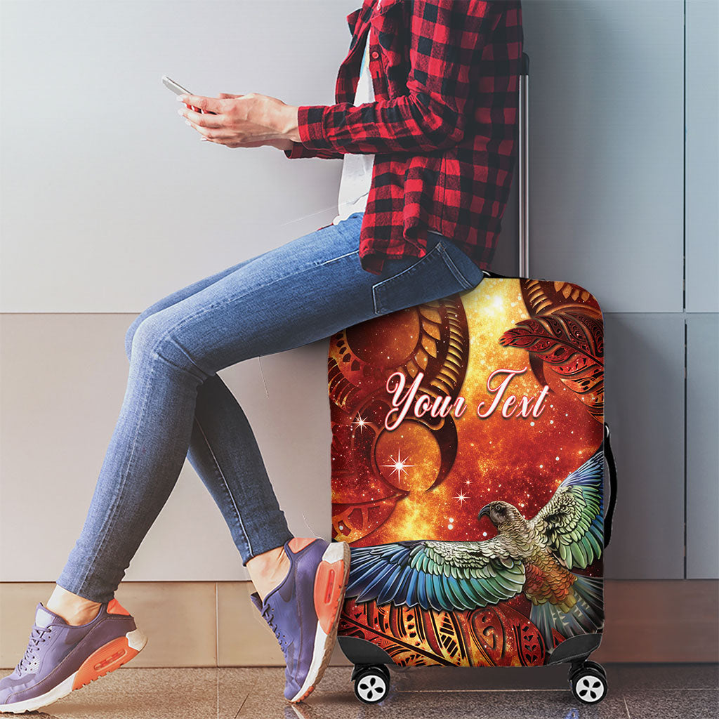 New Zealand Kea Bird Matariki Personalised Luggage Cover Silver Fern Maori Pattern