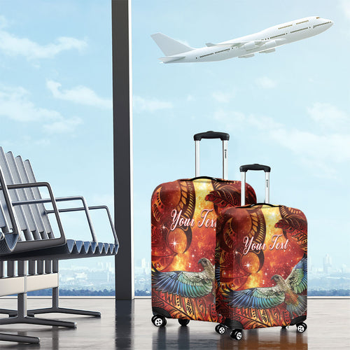 New Zealand Kea Bird Matariki Personalised Luggage Cover Silver Fern Maori Pattern