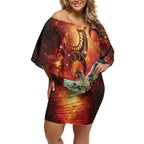 New Zealand Kea Bird Matariki Personalised Off Shoulder Short Dress Silver Fern Maori Pattern