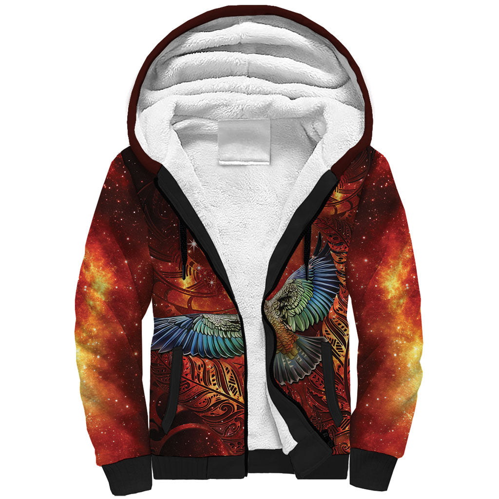 New Zealand Kea Bird Matariki Personalised Sherpa Hoodie Silver Fern Maori Pattern