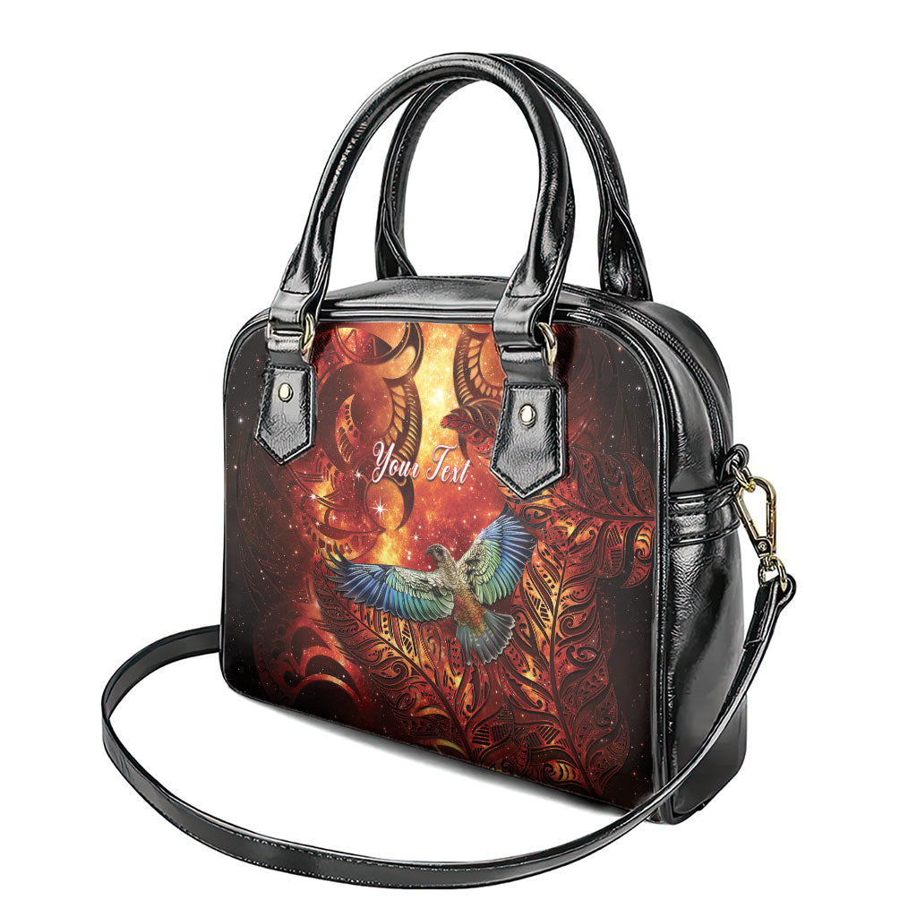 New Zealand Kea Bird Matariki Personalised Shoulder Handbag Silver Fern Maori Pattern