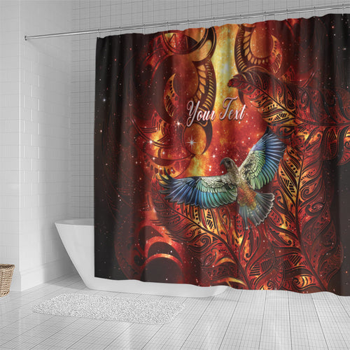 New Zealand Kea Bird Matariki Personalised Shower Curtain Silver Fern Maori Pattern