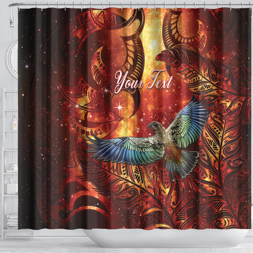 New Zealand Kea Bird Matariki Personalised Shower Curtain Silver Fern Maori Pattern