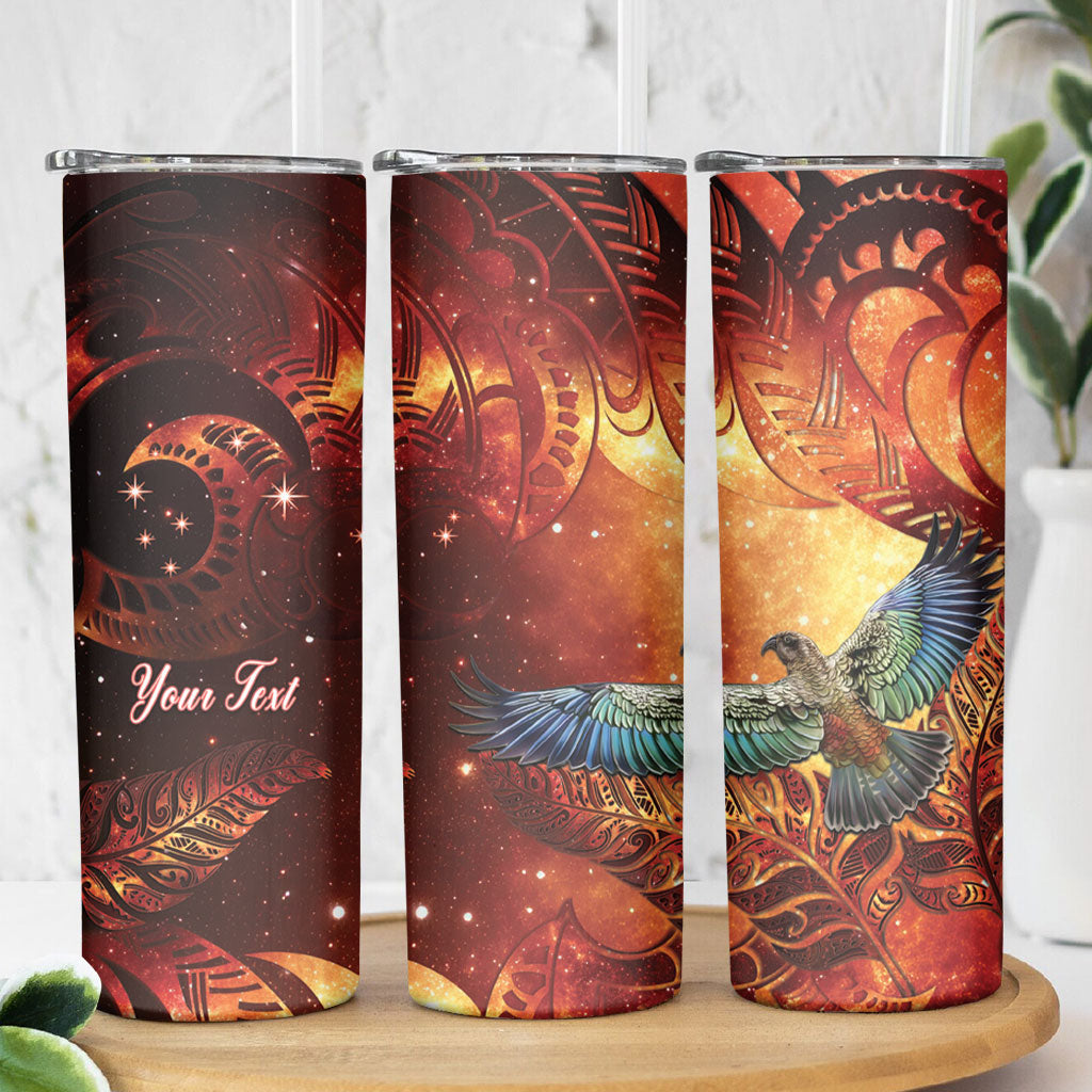 New Zealand Kea Bird Matariki Personalised Skinny Tumbler Silver Fern Maori Pattern