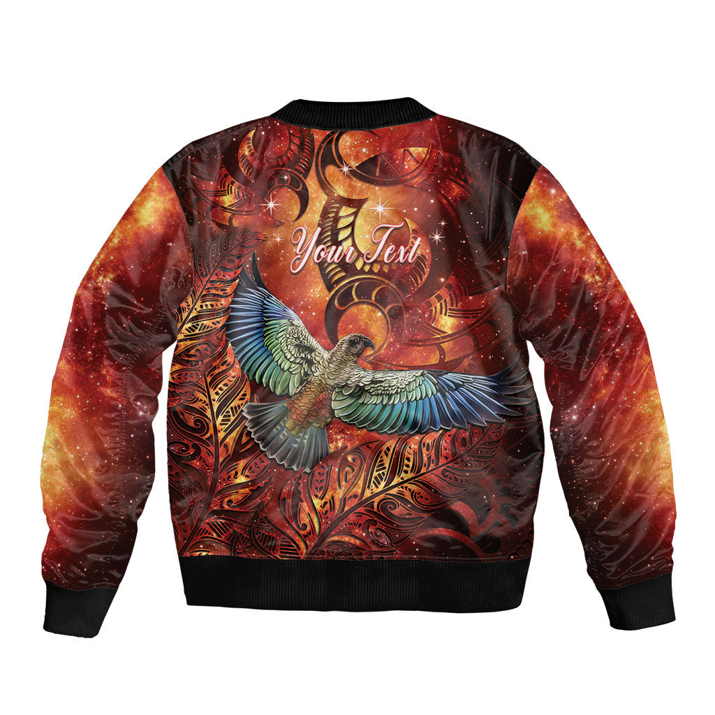 New Zealand Kea Bird Matariki Personalised Sleeve Zip Bomber Jacket Silver Fern Maori Pattern