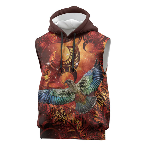 New Zealand Kea Bird Matariki Personalised Sleeveless Hoodie Silver Fern Maori Pattern