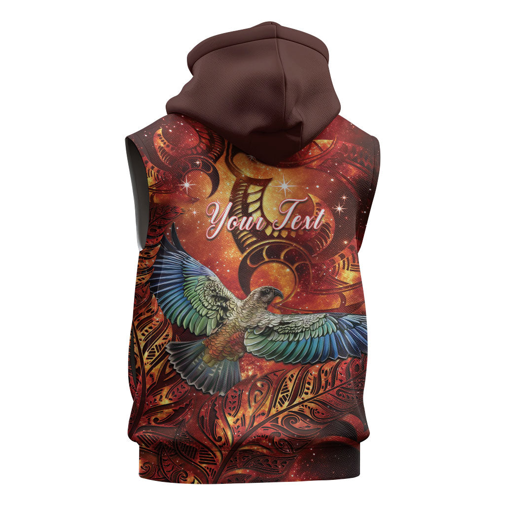 New Zealand Kea Bird Matariki Personalised Sleeveless Hoodie Silver Fern Maori Pattern