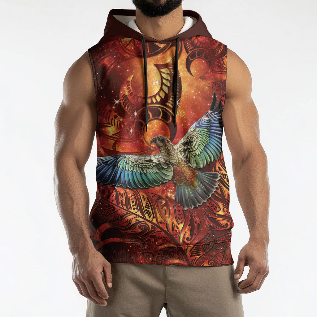 New Zealand Kea Bird Matariki Personalised Sleeveless Hoodie Silver Fern Maori Pattern