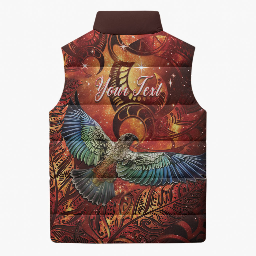 New Zealand Kea Bird Matariki Personalised Sleeveless Puffer Jacket Silver Fern Maori Pattern
