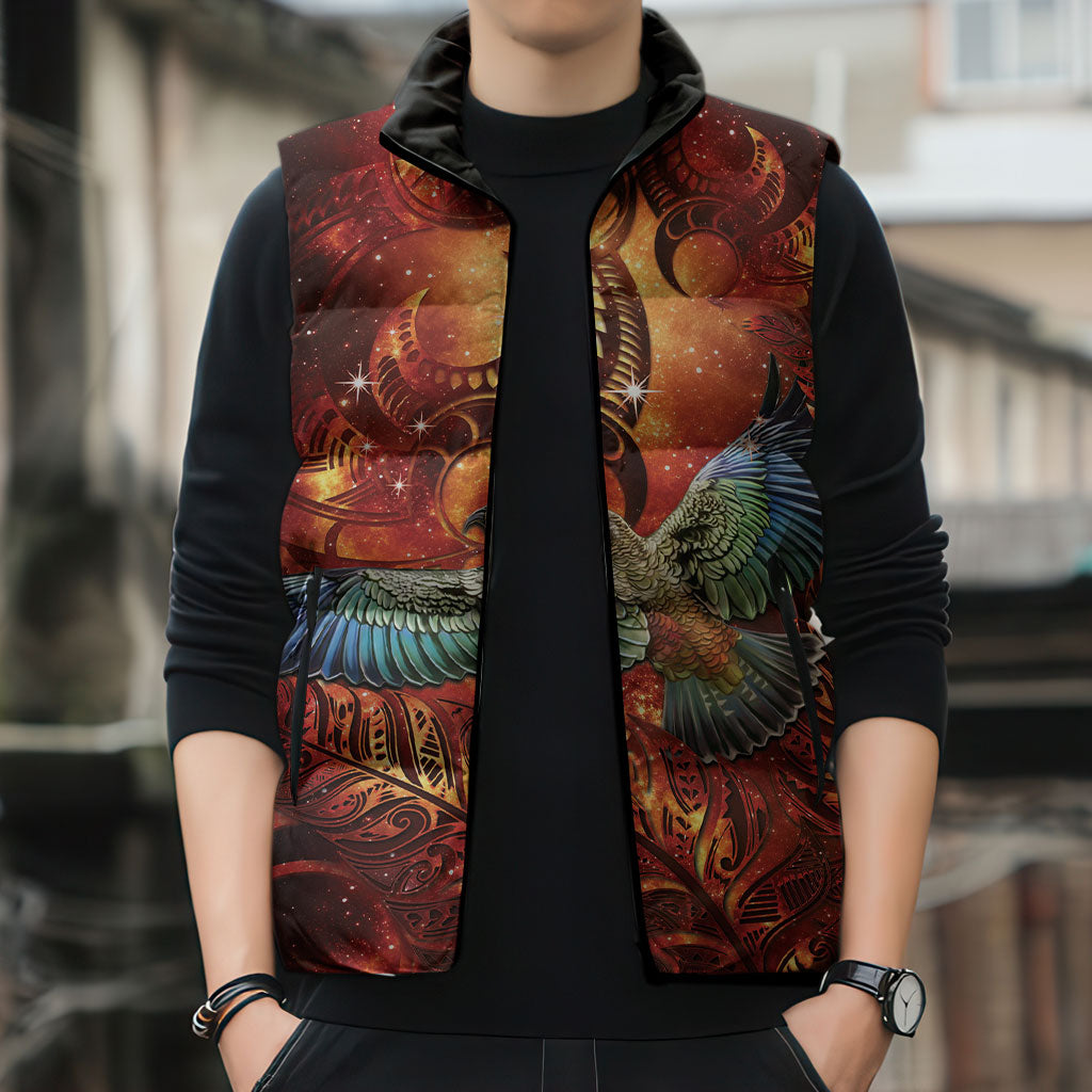 New Zealand Kea Bird Matariki Personalised Sleeveless Puffer Jacket Silver Fern Maori Pattern