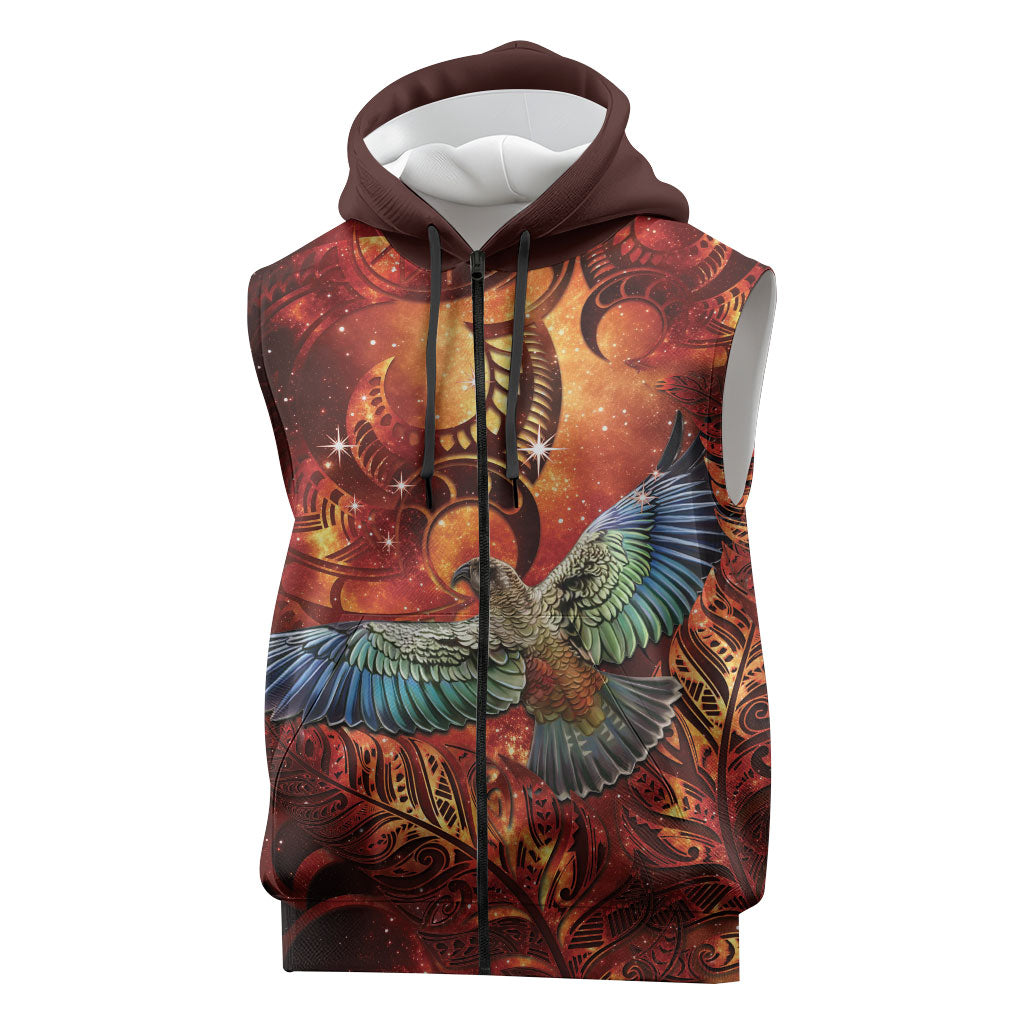 New Zealand Kea Bird Matariki Personalised Sleeveless Zip Hoodie Silver Fern Maori Pattern