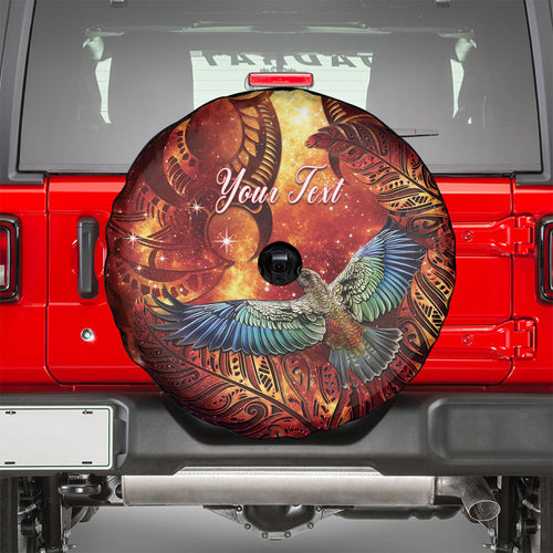 New Zealand Kea Bird Matariki Personalised Spare Tire Cover Silver Fern Maori Pattern