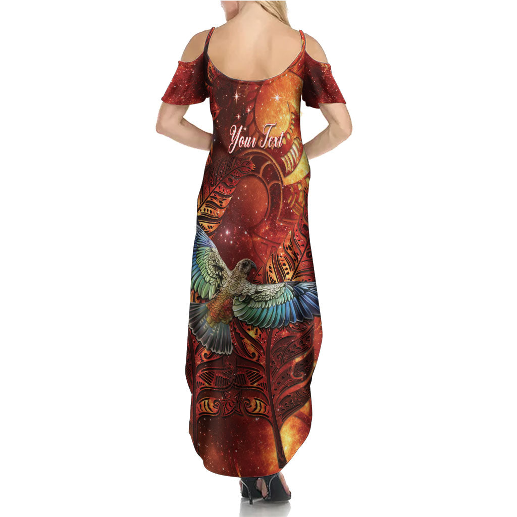 New Zealand Kea Bird Matariki Personalised Summer Maxi Dress Silver Fern Maori Pattern
