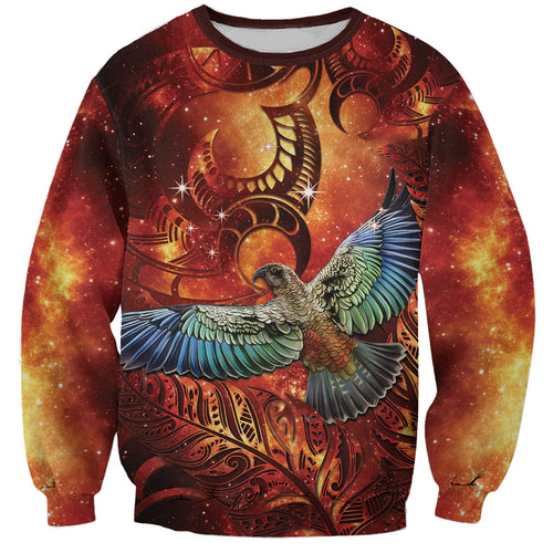New Zealand Kea Bird Matariki Personalised Sweatshirt Silver Fern Maori Pattern