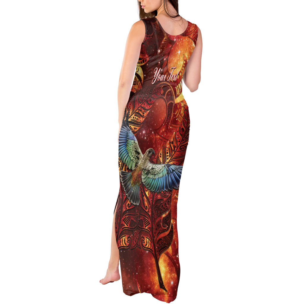 New Zealand Kea Bird Matariki Personalised Tank Maxi Dress Silver Fern Maori Pattern