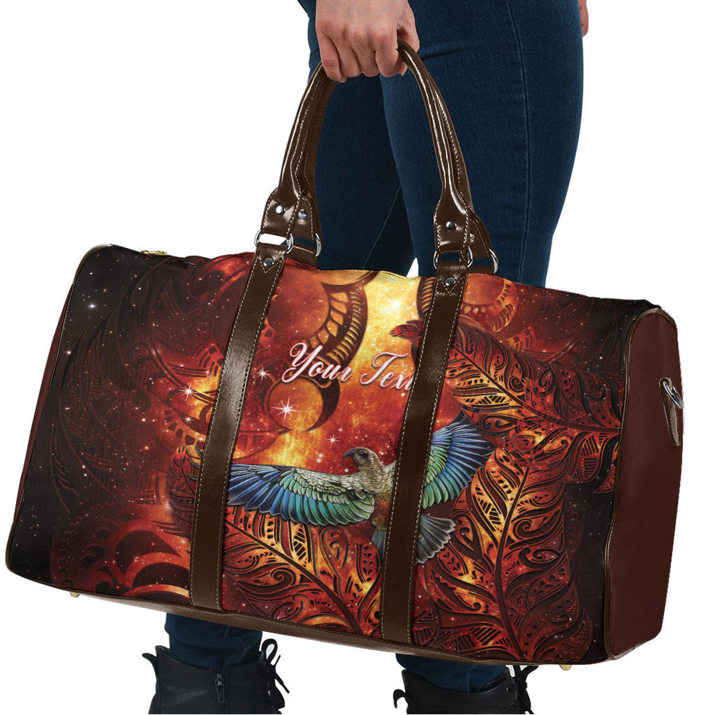 New Zealand Kea Bird Matariki Personalised Travel Bag Silver Fern Maori Pattern