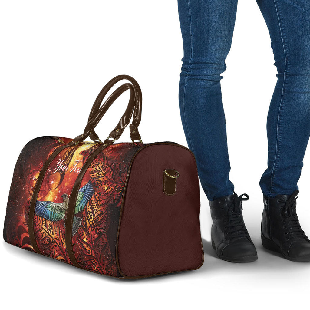 New Zealand Kea Bird Matariki Personalised Travel Bag Silver Fern Maori Pattern