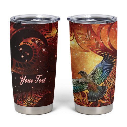New Zealand Kea Bird Matariki Personalised Tumbler Cup Silver Fern Maori Pattern