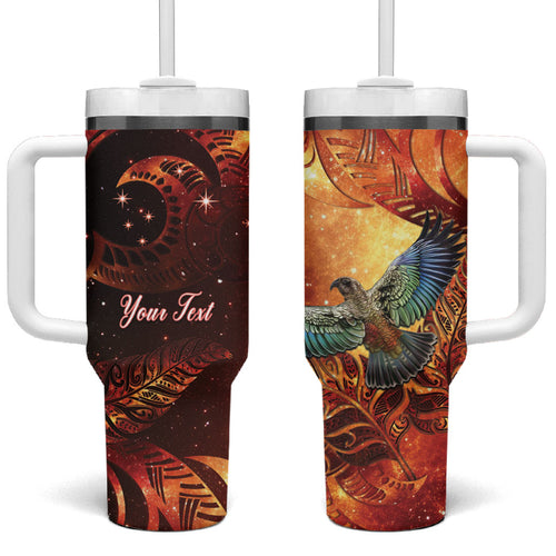 New Zealand Kea Bird Matariki Personalised Tumbler With Handle Silver Fern Maori Pattern