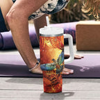 New Zealand Kea Bird Matariki Personalised Tumbler With Handle Silver Fern Maori Pattern