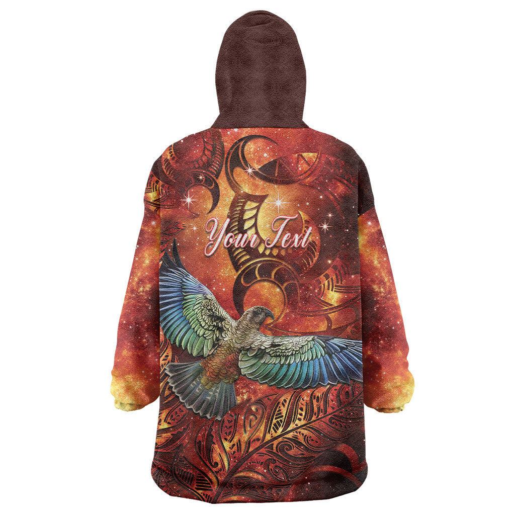 New Zealand Kea Bird Matariki Personalised Wearable Blanket Hoodie Silver Fern Maori Pattern