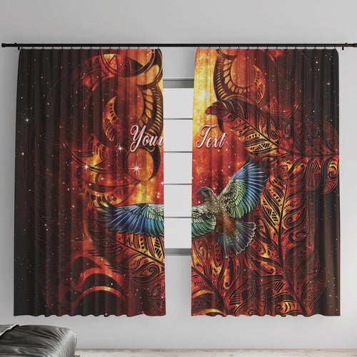 New Zealand Kea Bird Matariki Personalised Window Curtain Silver Fern Maori Pattern
