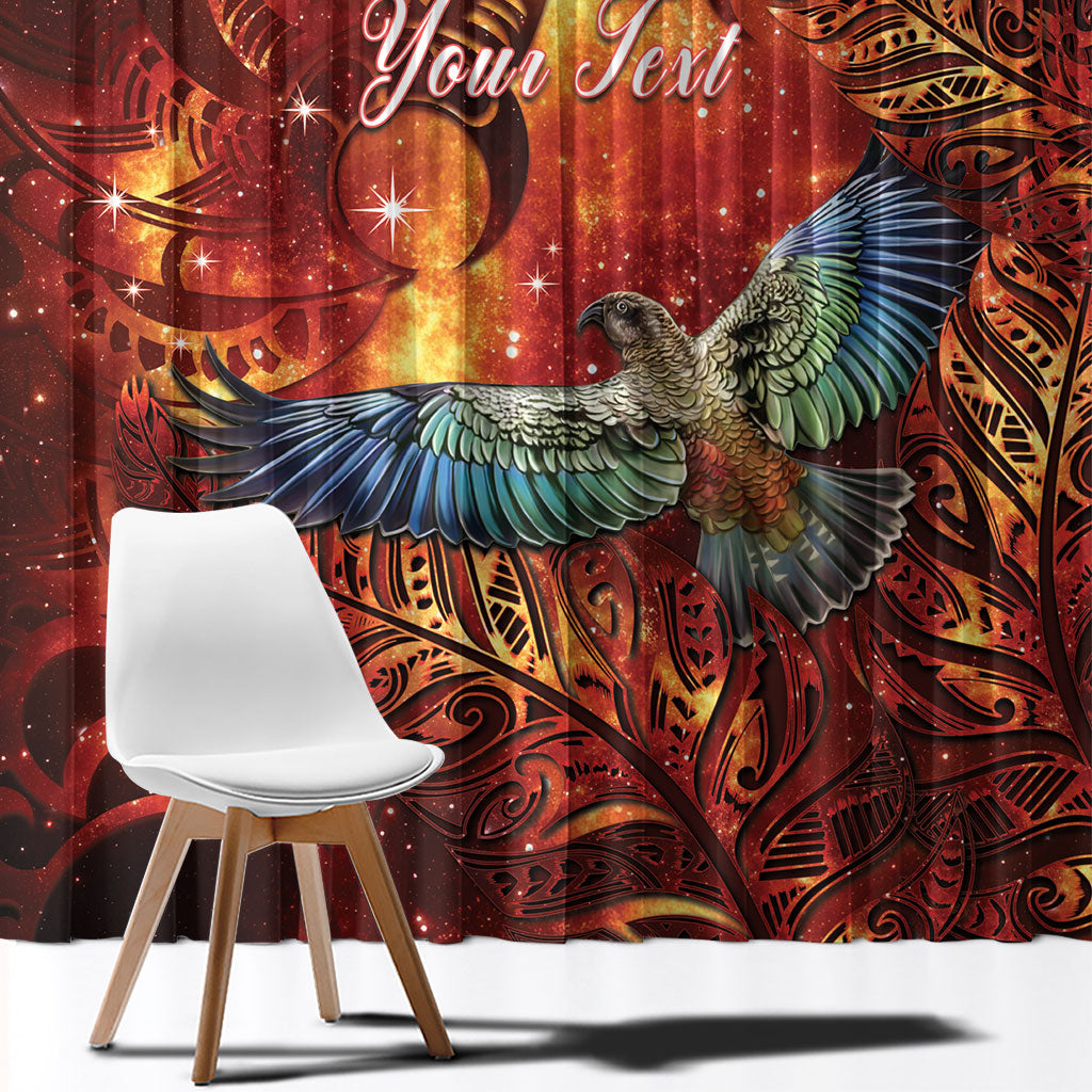 New Zealand Kea Bird Matariki Personalised Window Curtain Silver Fern Maori Pattern