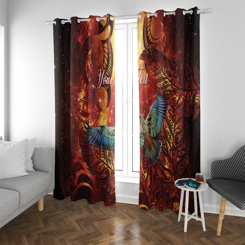 New Zealand Kea Bird Matariki Personalised Window Curtain Silver Fern Maori Pattern