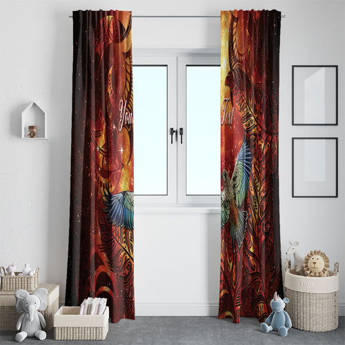 New Zealand Kea Bird Matariki Personalised Window Curtain Silver Fern Maori Pattern