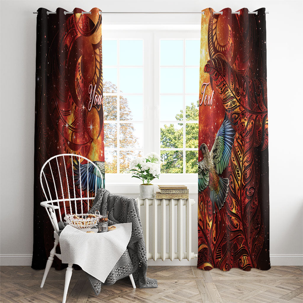 New Zealand Kea Bird Matariki Personalised Window Curtain Silver Fern Maori Pattern