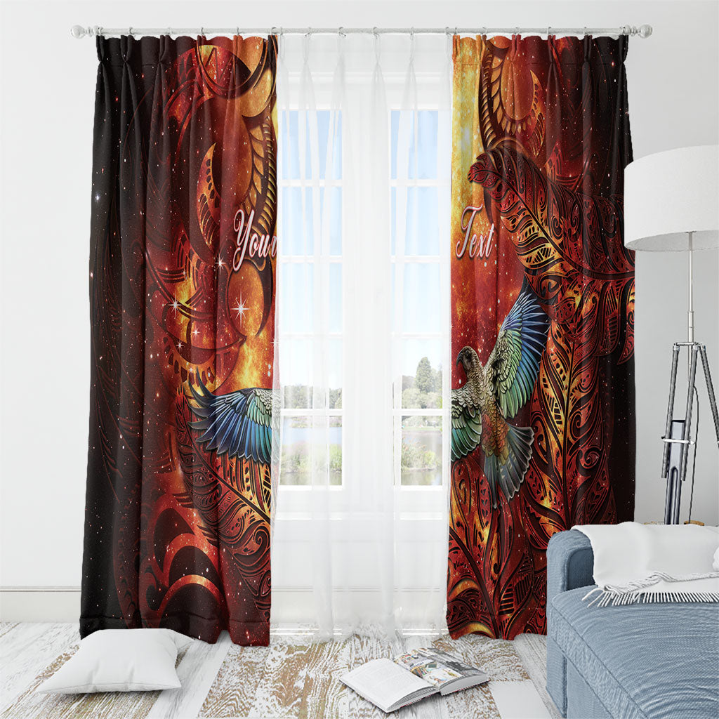 New Zealand Kea Bird Matariki Personalised Window Curtain Silver Fern Maori Pattern