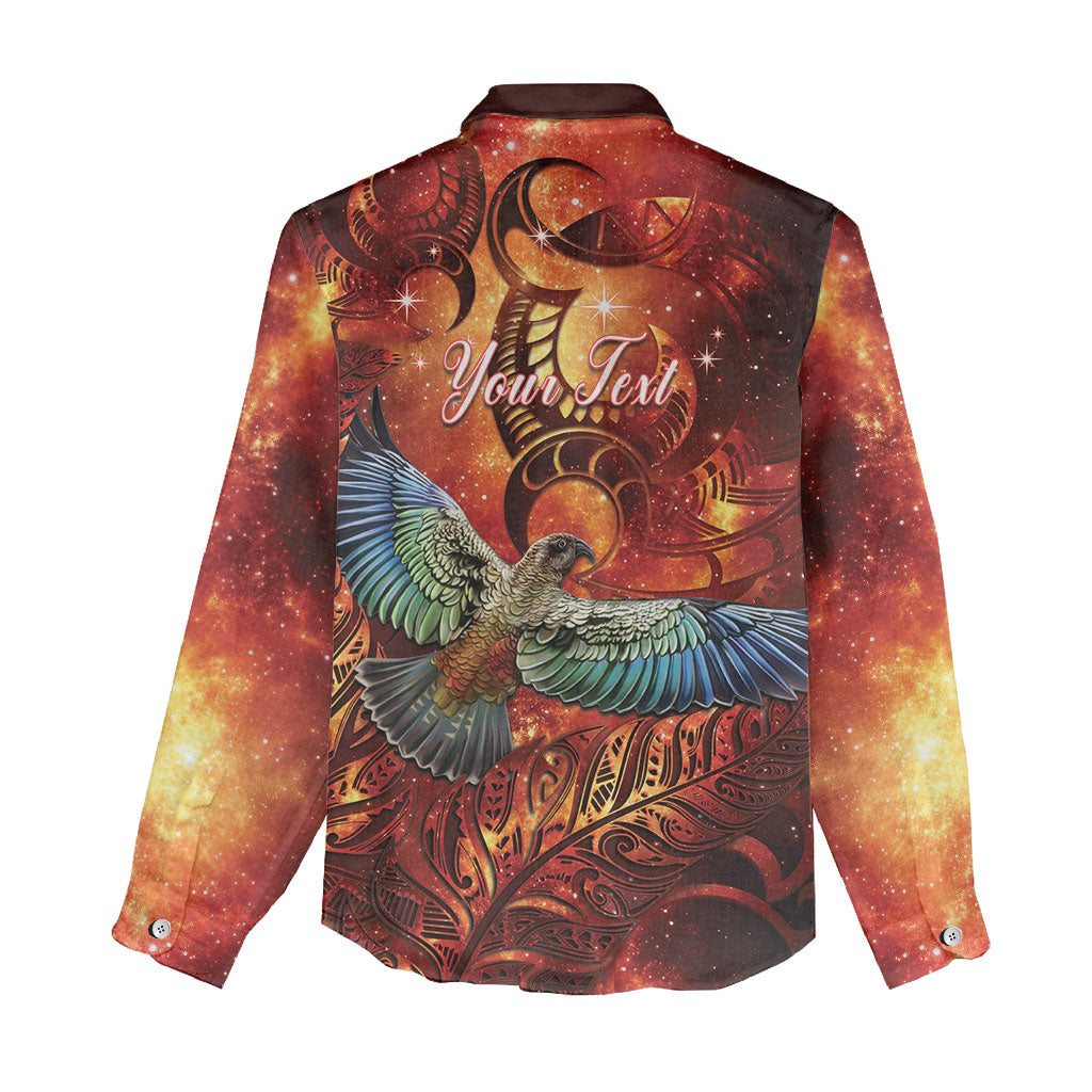 New Zealand Kea Bird Matariki Personalised Women Casual Shirt Silver Fern Maori Pattern