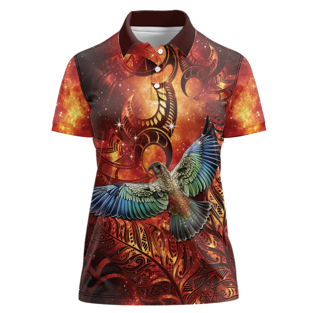 New Zealand Kea Bird Matariki Personalised Women Polo Shirt Silver Fern Maori Pattern