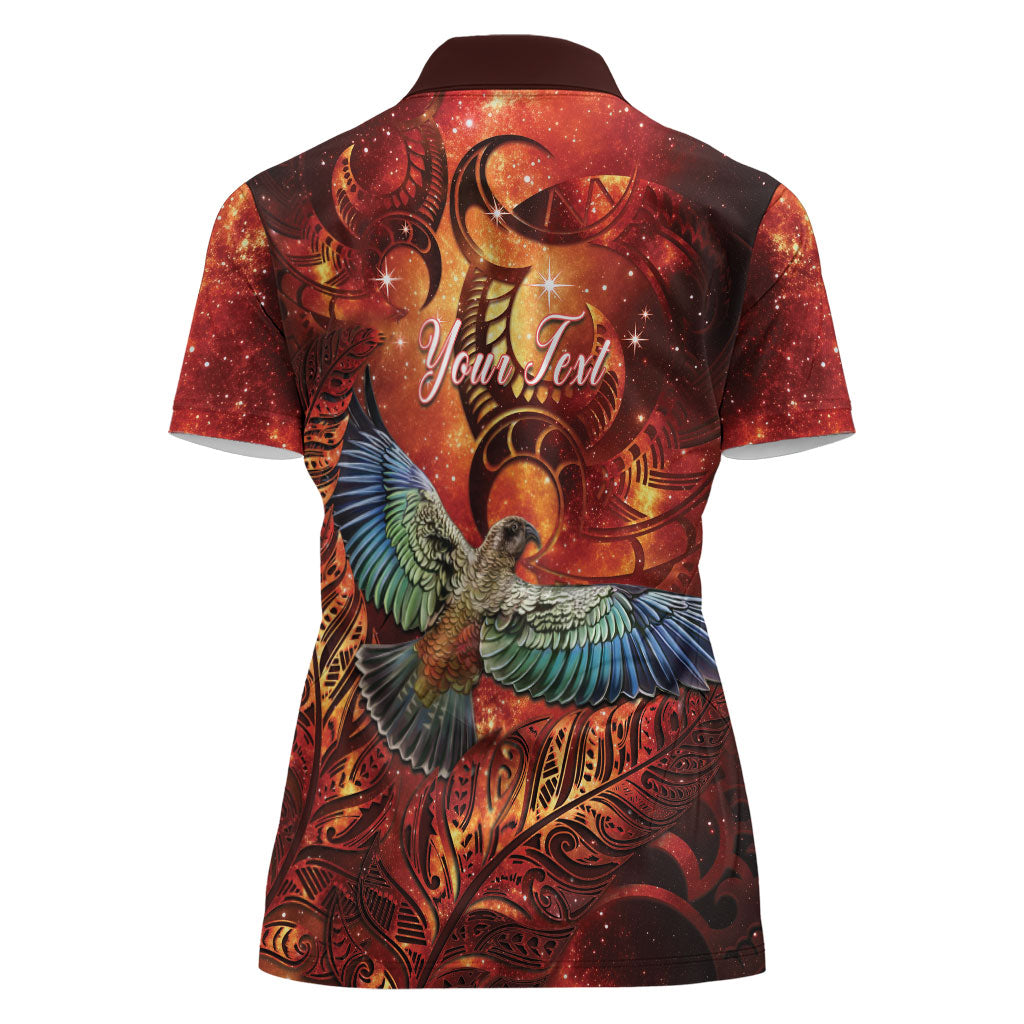 New Zealand Kea Bird Matariki Personalised Women Polo Shirt Silver Fern Maori Pattern